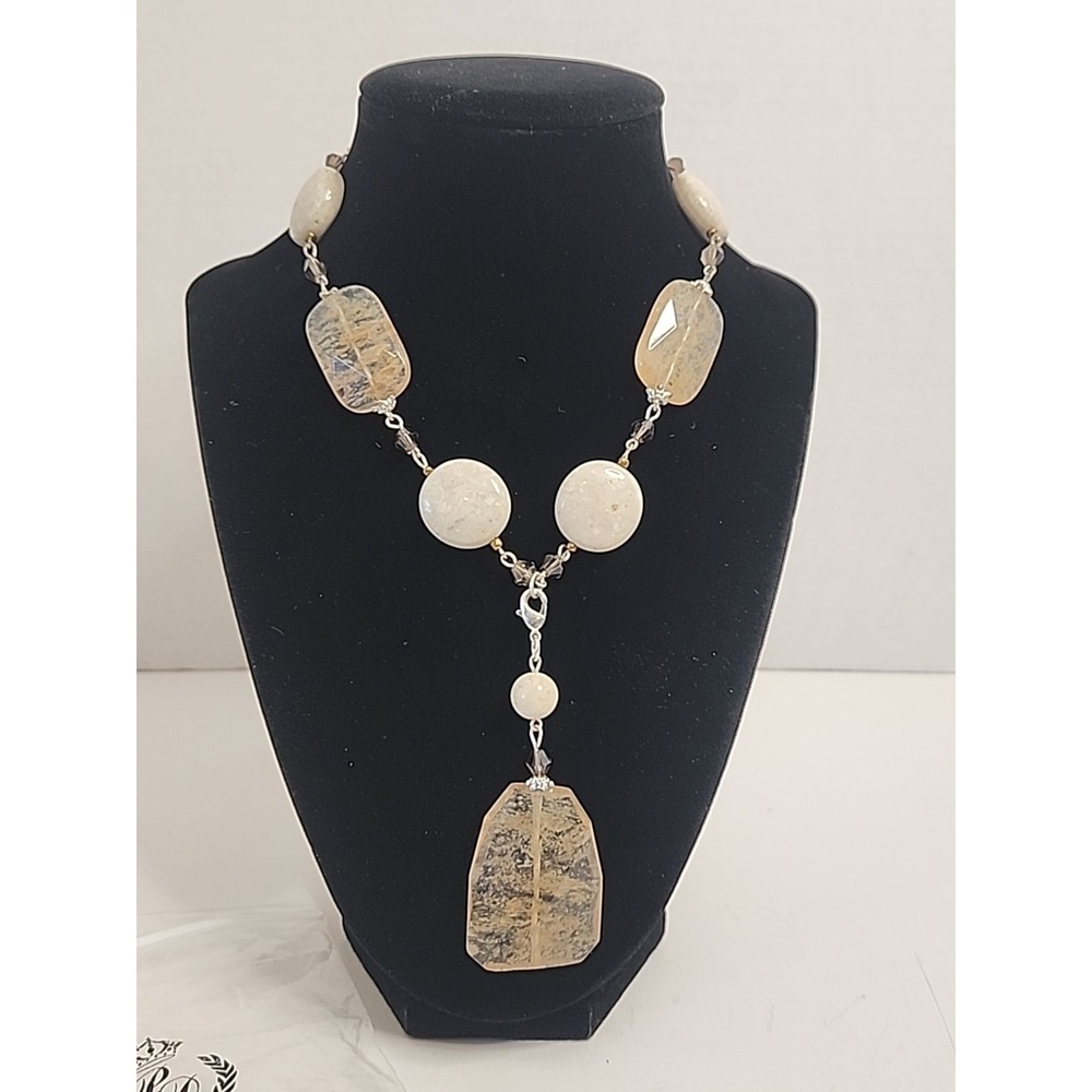 Premier Designs‎ SAND DUNE 15.5" Quartz & Stone Necklace w Removable Pendant